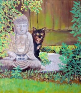 The Cat And The Buddha Oil On Paper 8 X 10 In (002)